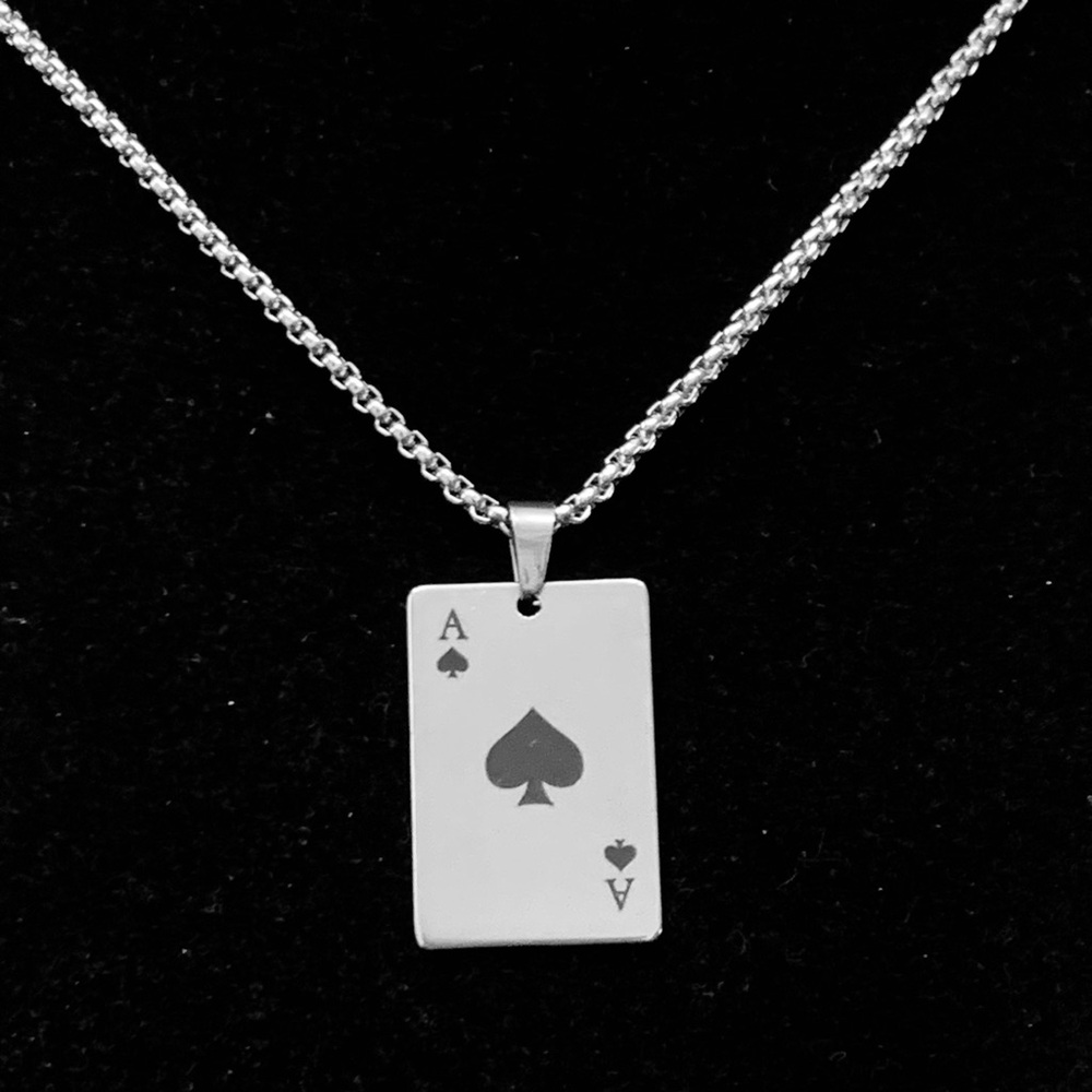 Poker Playing Card Ace of Spades (Black) Titanium Steel chain necklace - Picture 3 of 5